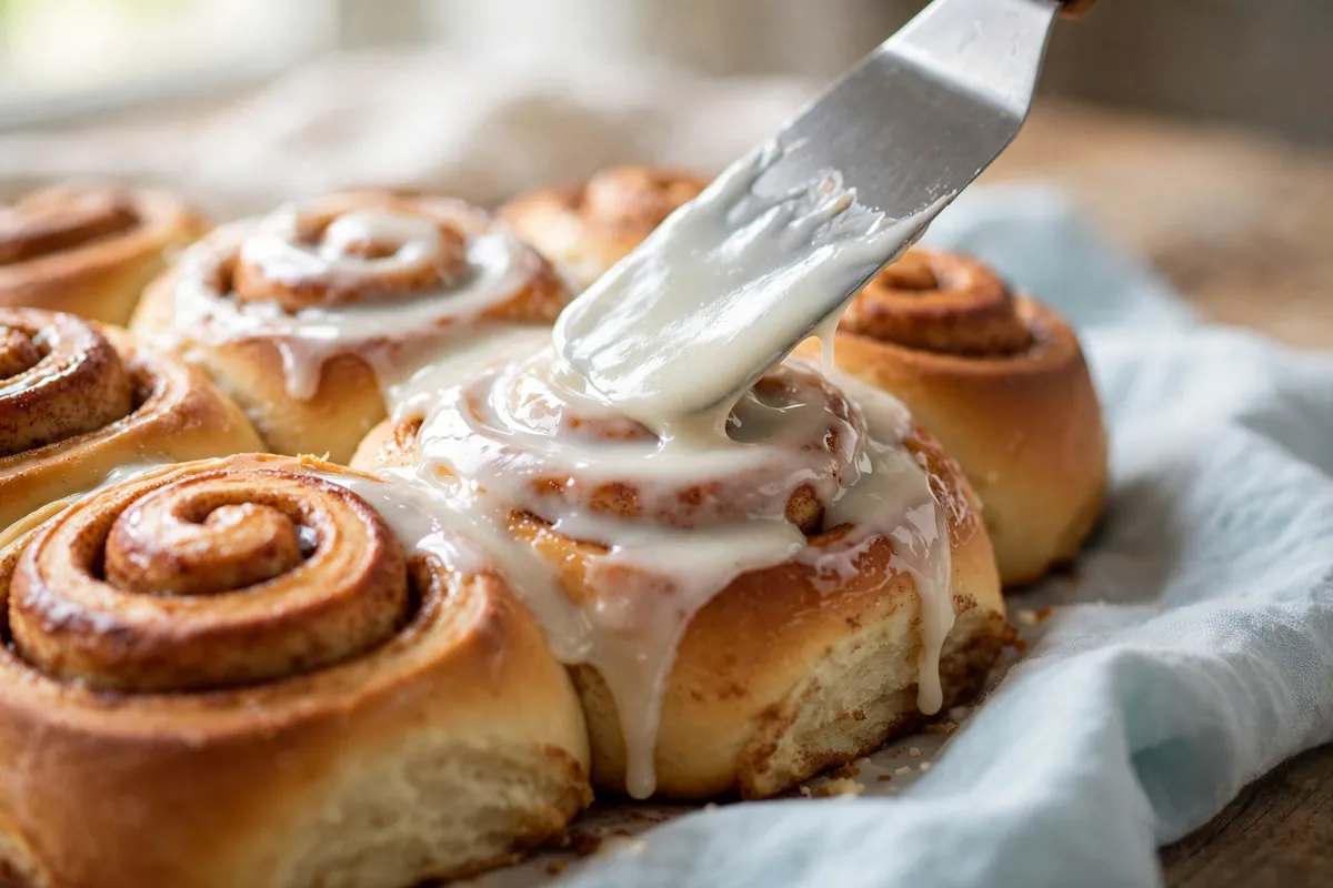 Glaze spread over warm rolls
