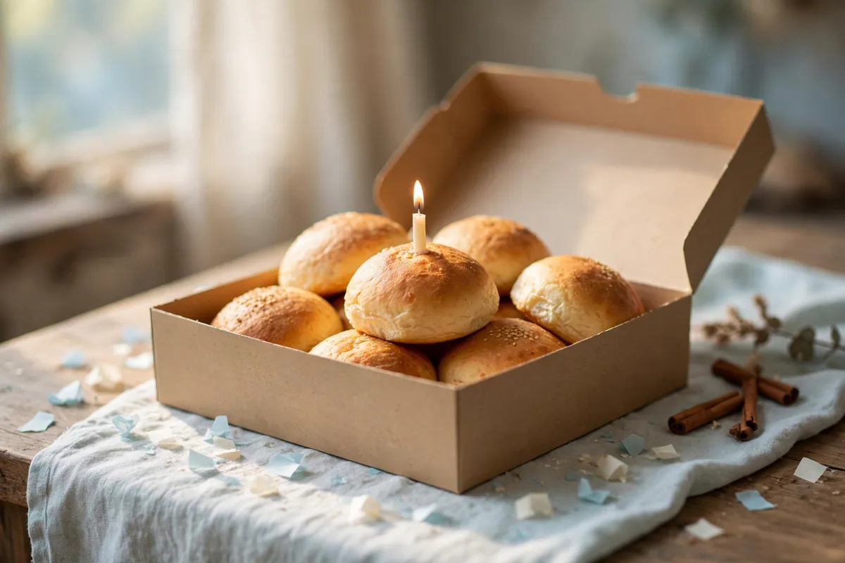 Buns on a birthday table with a candle