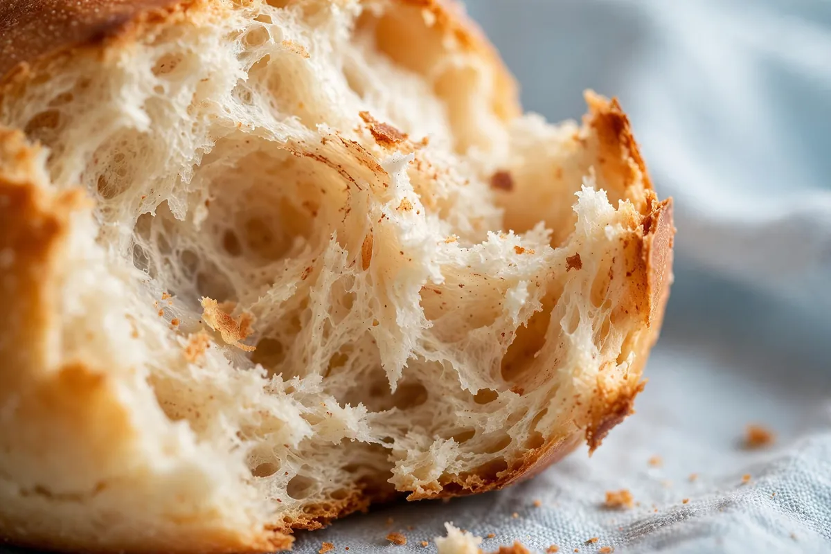 The soft inside of a fresh bun